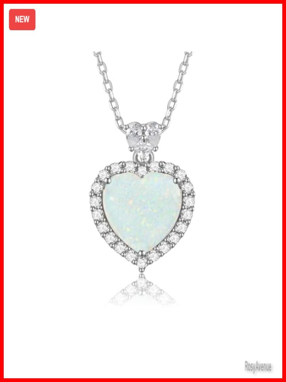 925 Sterling Silver Heart Necklace Lab Created Opal Birthstone Pendant